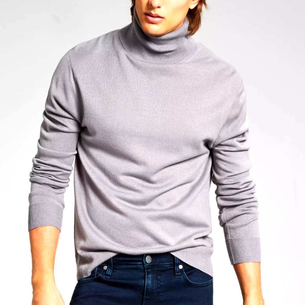 And Now This Men's Solid Turtleneck Sweater - Gray Size Medium $49